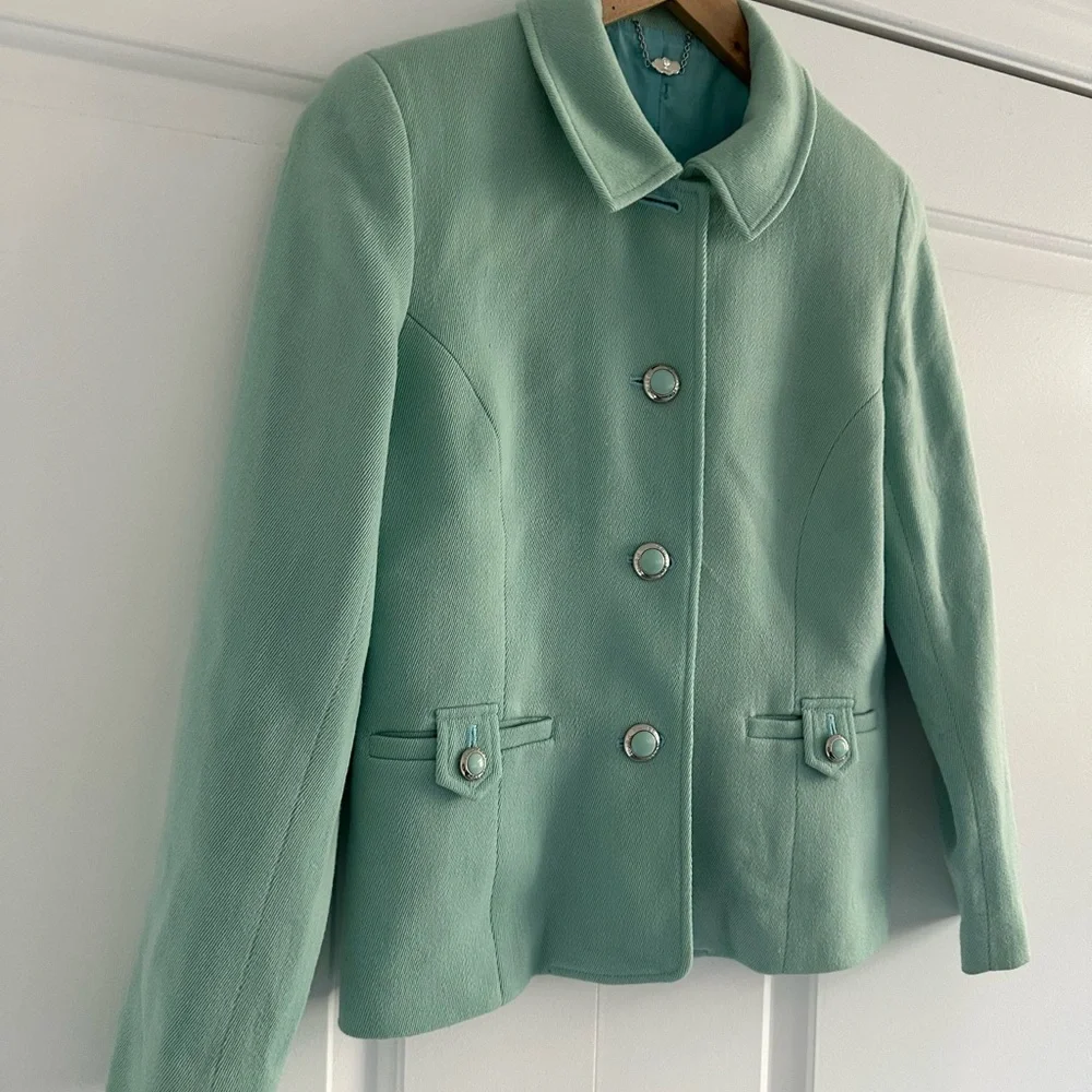 Courreges Mint Green Women's Blazer Jacket with Sliver Buttons - Picture 3 of 9